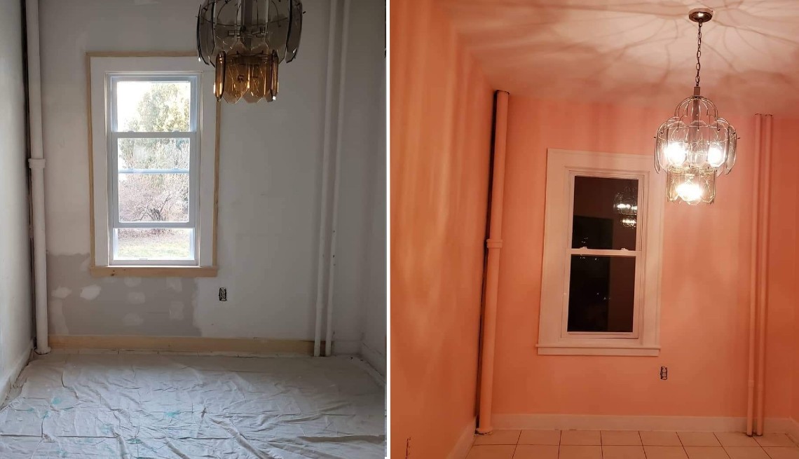 Un antes y después de un trabajo de remodelación en el hogar de los padres de Carmen Cusido.