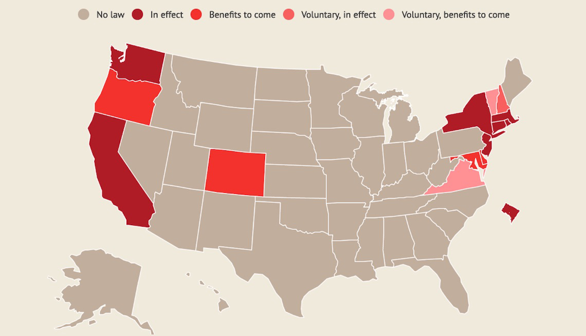 map of states with paid family leave laws