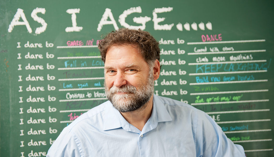 Dr. Bill Thomas In Front Of 'As I Age' Chalkboard, Disrupt Aging