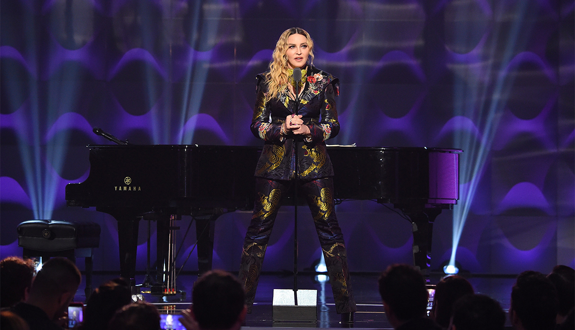 Madonna speaks on stage at the Billboard Women in Music 2016 