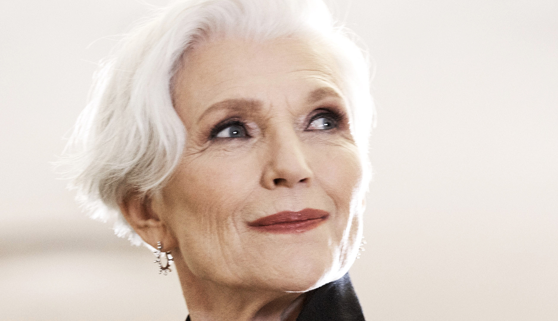 item 2 of Gallery image - Close up of model Maye Musk's face