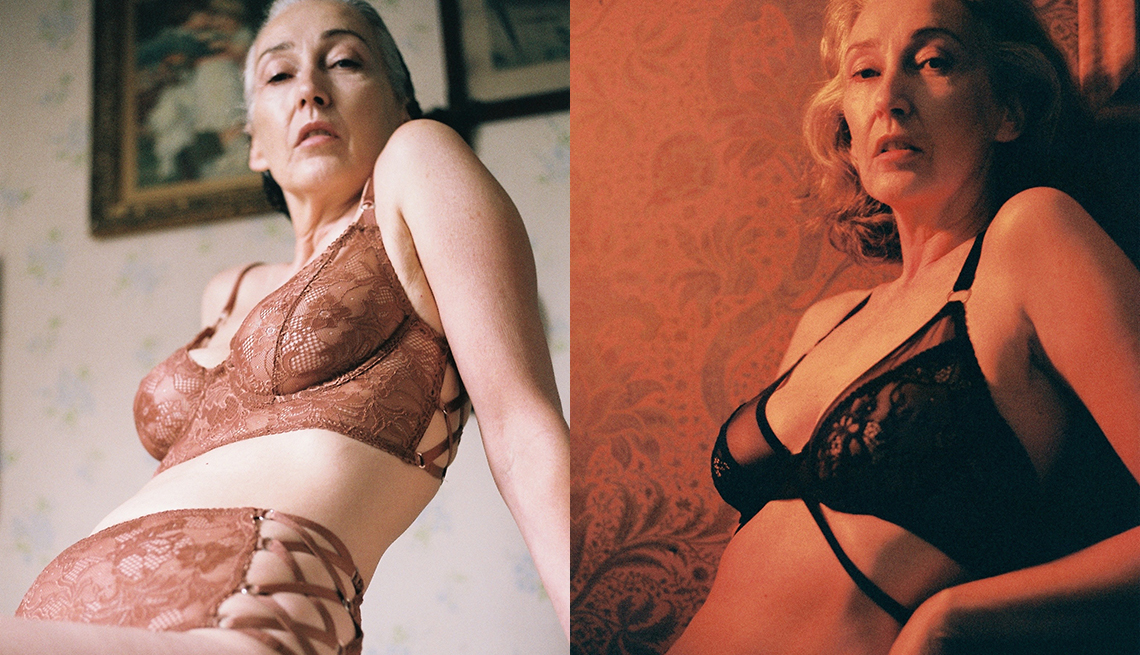 item 3 of Gallery image - Two side by side images of Mercy Brewer wearing lingerie 