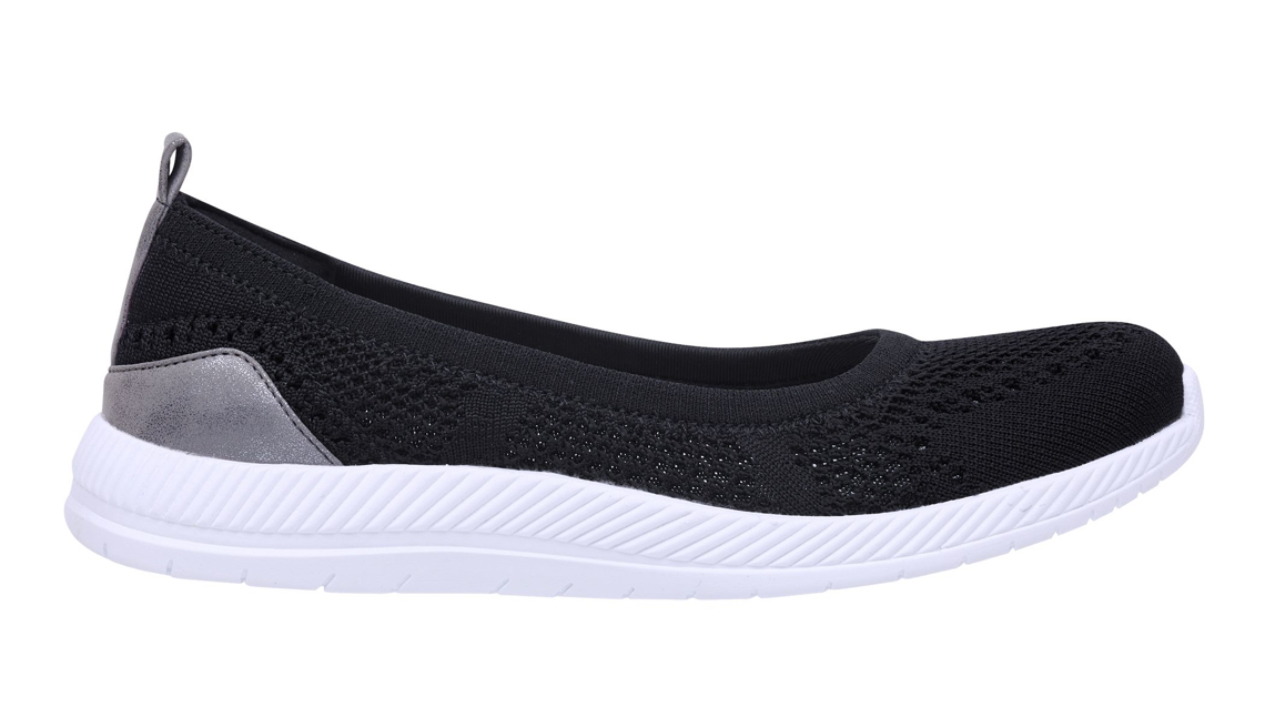 Easy Spirit glitz shoe. Flexible black mesh sneaker with white sole