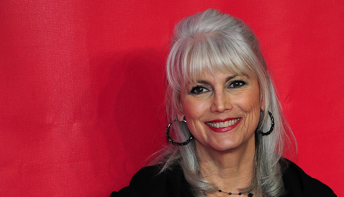 Smiling Woman, Grey Hair, Red Background, Emmylou Harris, Singer, Going Grey Tips
