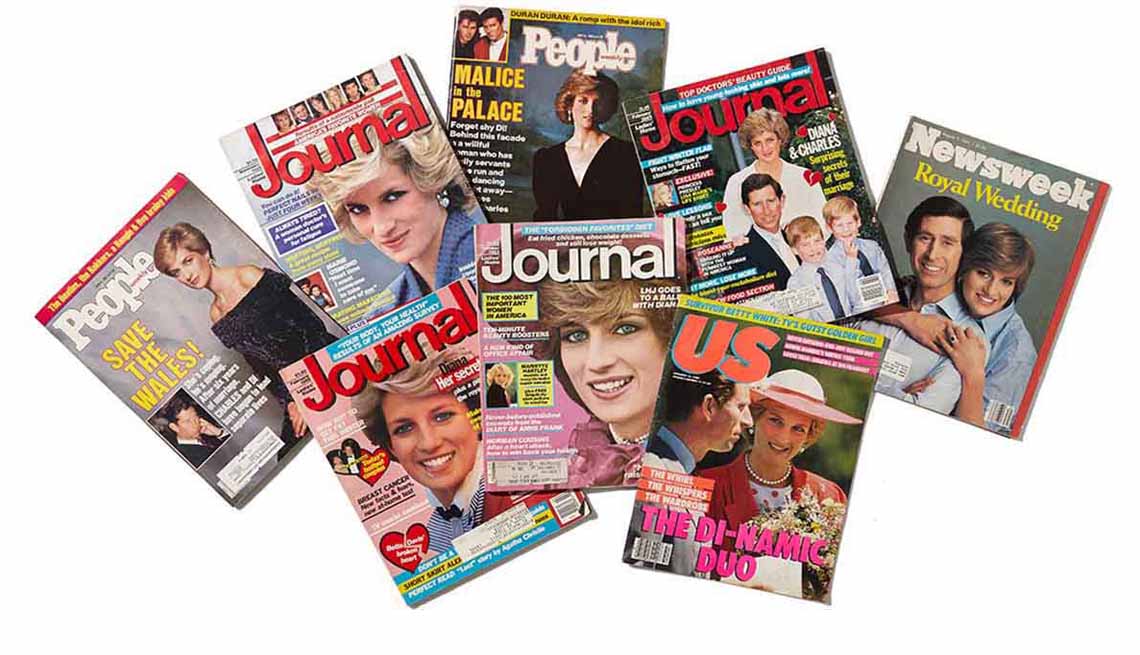 Foto montaje de varias portadas de revista en las que sale Lady Diana