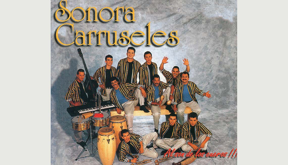 Portada del disco de Sonora Carruseles, Al son de los cueros - 10 Canciones representativas del Boogaloo