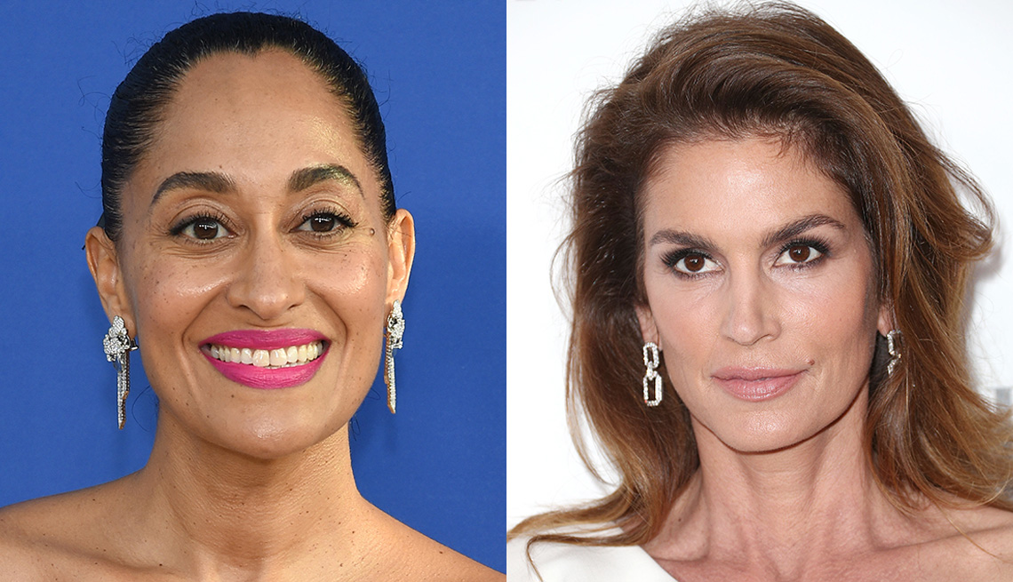Tracee Ellis Ross with statement pink lips and Cindy Crawford in natural sandy pink lipstick.