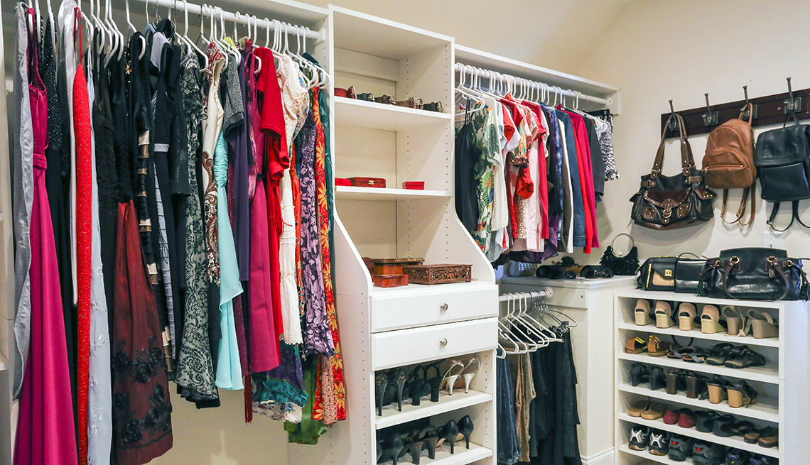 Closet divided into various sections