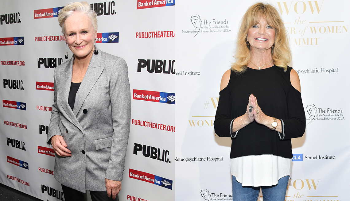 Glenn Close and Goldie Hawn with outfits that complement a belly bulge