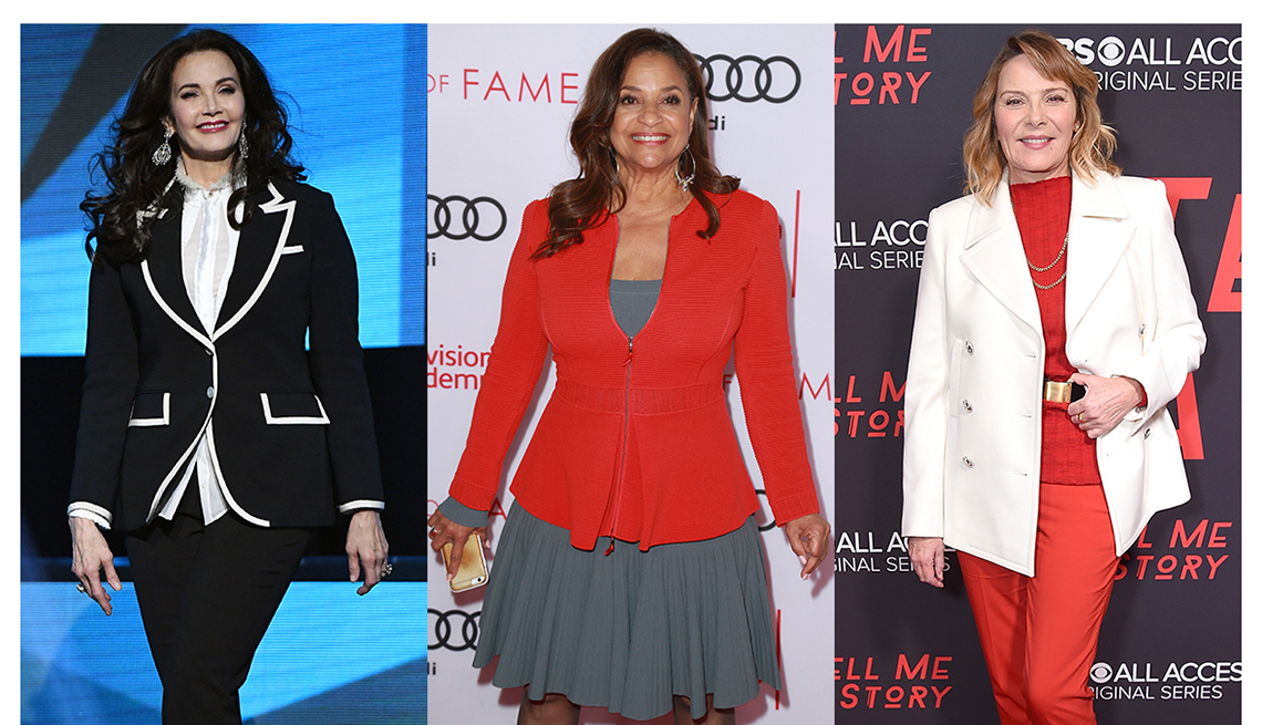 Lynda Carter, Debbie Allen and Kim Cattrall with outfits that complement their shape.