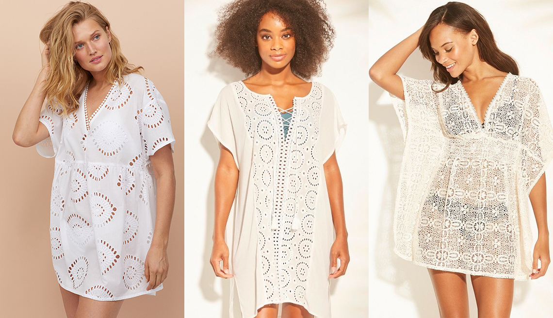 item 7 of Gallery image - H & M  Cotton Beach Dress in White; Kona Sol Lace-Up Eyelet Cover Up Dress in White; Xhilaration Crochet Cut Out Back Cover Up Dress in White