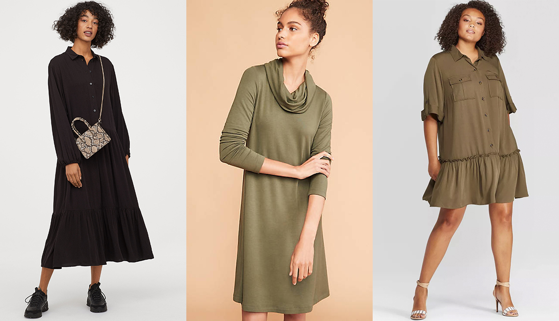 item 7 of Gallery image - H & M Wide-cut Dress, Loft Lou & Grey Signature Softblend Lite Cowl Swing Dress, Who What Wear Women's Plus-ize Short-Sleeve Collared Mini A-Line Dress in Green