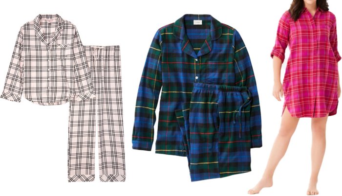 item 10 of Gallery image Victoria's Secret Cotton Flannel Long PJ Set in pink/black check; L.L. Bean Women's Scotch Plaid Flannel Pajamas in smith; Dreams & Co. Sleepshirt in Plaid Flannel with Button Front in classic red plaid