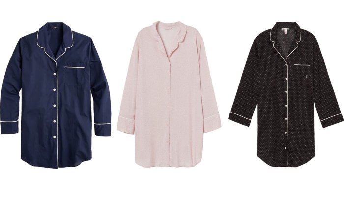 item 8 of Gallery image J.Crew Nightshirt in End-on-End Cotton in navy; H&M Patterned Nightshirt in powder pink/dotted; Victoria's Secret Cotton Piped Sleepshirt in black/orchid mini dot