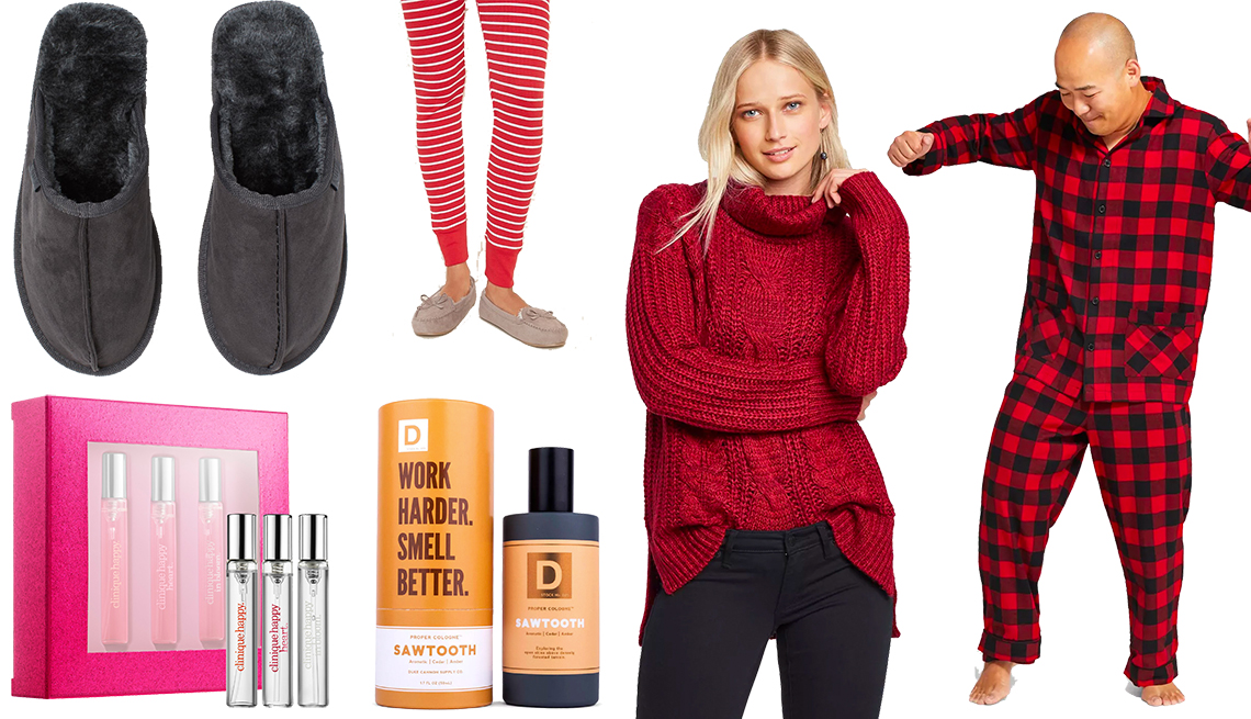 item 9 of Gallery image - H&M Pile-lined Slippers, Clinique A Little Happiness, Old Navy Faux-Suede Sherpa-Lined Moccasin Slippers, Duke Cannon Woodsy Men's Cologne, Universal Thread Women's Cowl-Neck Tunic Sweater, Men's Wondershop Plaid Flannel Pajama Set