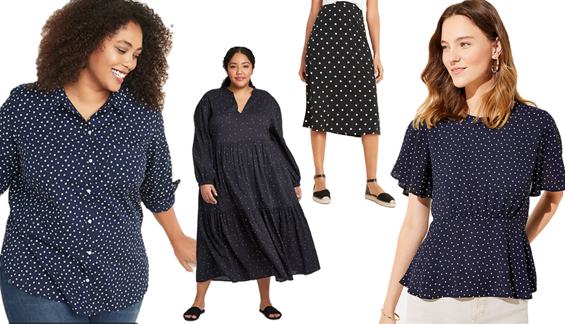 item 1 of Gallery image - Old Navy Patterned No Peek Plus Size Stretch Shirt for Women Who What Wear Women's Plus Size Polka Dot Long Sleeve Deep Tiered Flowy Dress Old Navy Lightweight Midi Slip Skirt for Women Loft Dotted Peplum Top