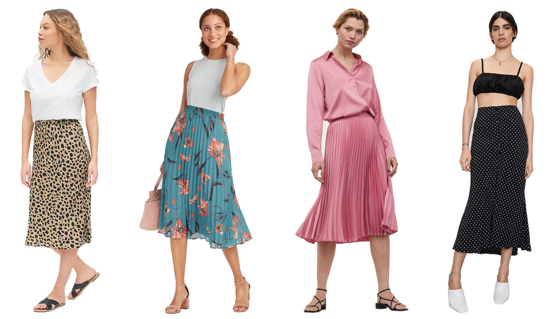 item 9 of Gallery image - (De izquierda a derecha) Falda estampada a media pierna de Gap; falda floral plisada a media pierna en línea A de cintura alta de A New Day; falda plisada de H&M; falda de lunares de Zara