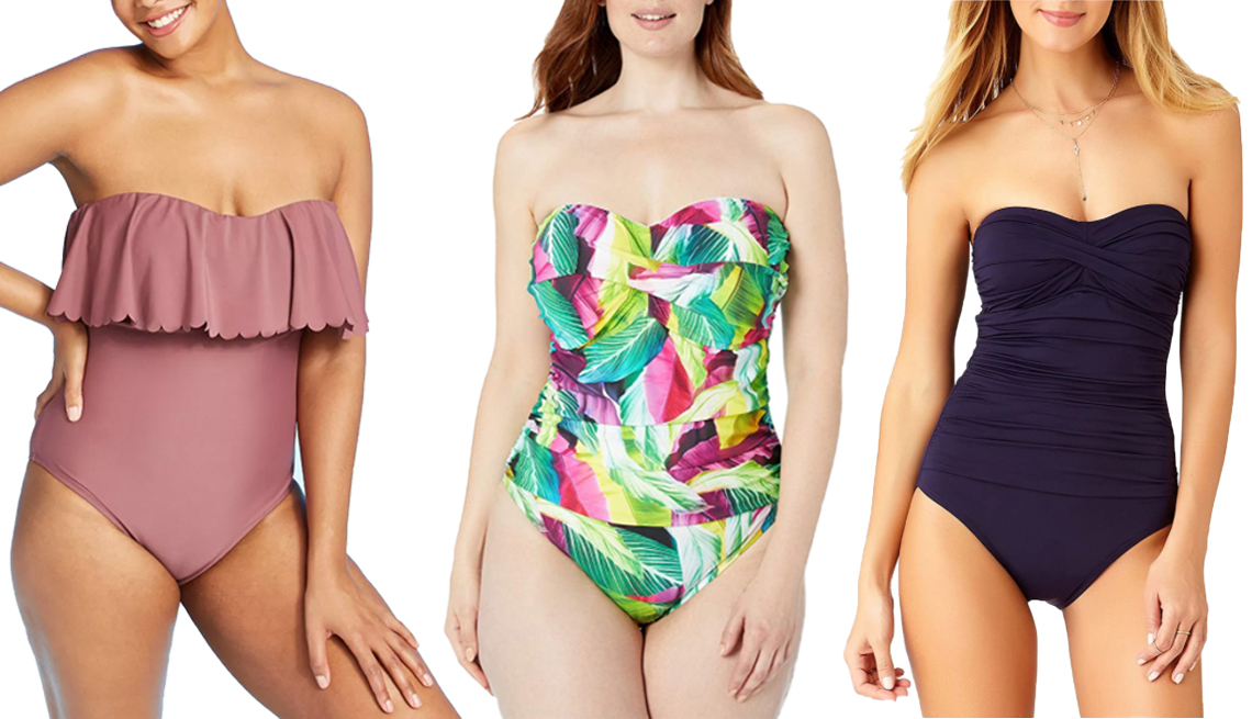 item 1 of Gallery image - Kona Sol Mulberry Womens Scalloped Flounce Medium Coverage One Piece Swimsuit La Blanca Womens Plus Size Bandeau One Piece Swimsuit Anne Cole Womens Twist Front Shirred One Piece Swimsuit
