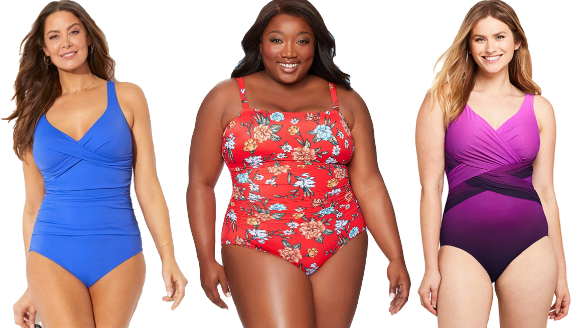 item 3 of Gallery image - Swimsuits for All Iris Ruched V Neck One Piece Swimsuit Dreamsuit By Miracle Brands Womens Plus Size Slimming Control Shirred One Piece Swimsuit in Red Lands End Womens Slender Tummy Control Chlorine Resistant V neck Wrap One Piece Swimsuit Print