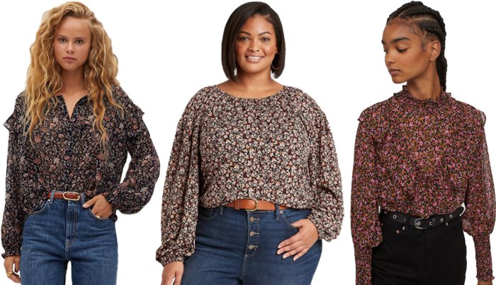 item 2 of Gallery image Mango Floral Print Blouse in Black Ava and Viv Women Plus Size Floral Print Long Sleeve Knit Blouse in Red H and M Smock detail Blouse in Black Pink Floral