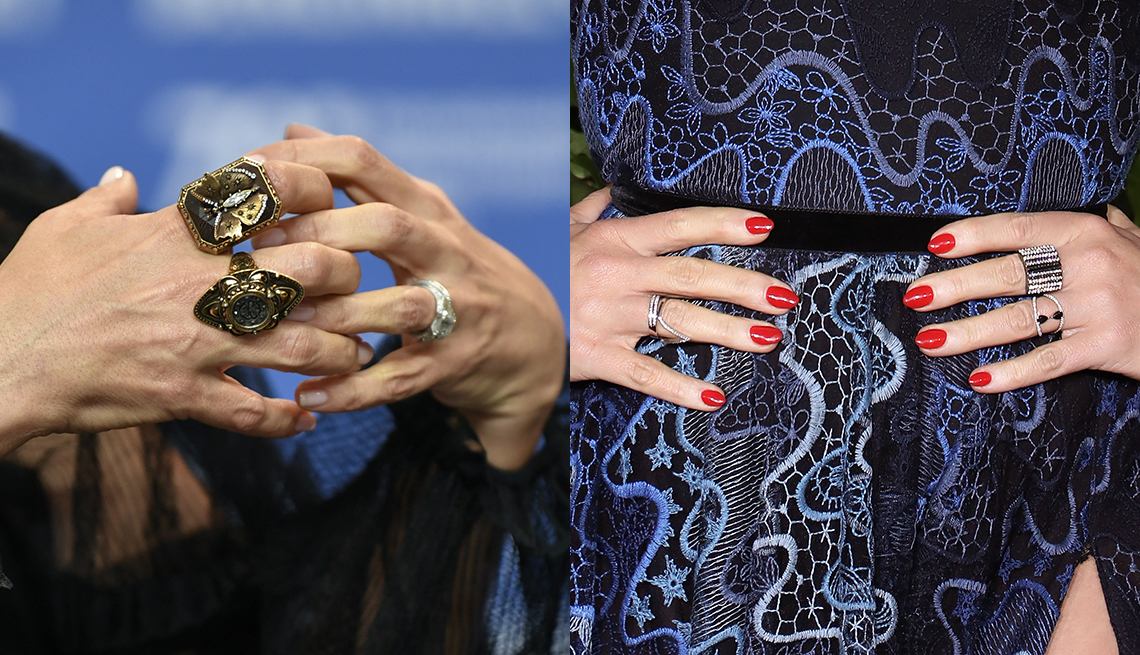 item 7 of Gallery image - Closeups of the hands and rings of actresses Salma Hayek and Jane Krakowski