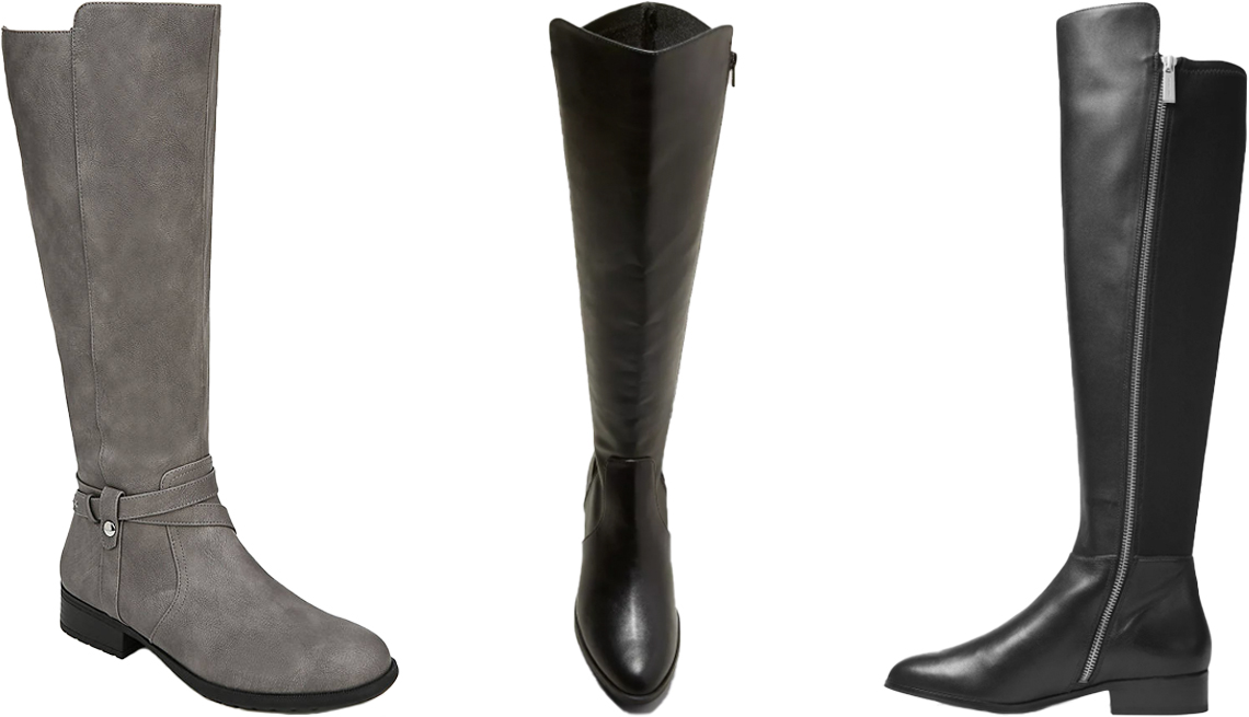 item 9 of Gallery image - LifeStride Xtrovert Wide Calf Riding Boot in grey; A New Day Women's Carol Stretch Fashion Boots in black; MICHAEL Michael Kors Women's Bromley Leather & Stretch Tall Boots in black