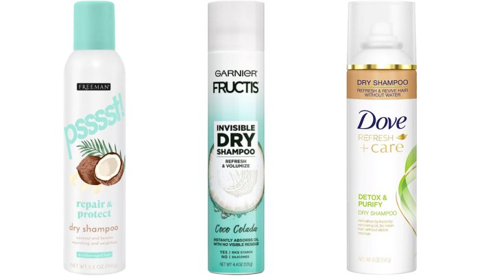 item 4 of Gallery image Freeman Psssst! Instant Dry Shampoo Spray for Dry/Damaged Hair; Garnier Fructis Invisible Dry Shampoo Coco Colada; Dove Detox & Purify Dry Shampoo