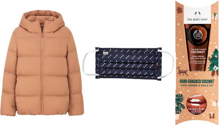 item 9 of Gallery image Uniqlo Women Ultra Light Down Cocoon Parka in 30 natural; L.L. Bean Adults Bandana Protective Face Cover in darkest navy birdseye; The Body Shop Hand-Cracked Coconut Lips, Hands & Nails Kit
