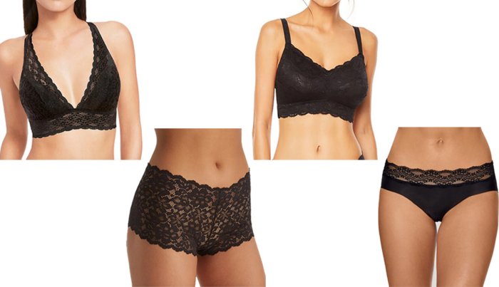 item 10 of Gallery image Wacoal Halo Lace Wireless Bra 811205 in black; Maidenform Sexy Must Haves Lace Cheeky Boyshort Panty DMCLBS in black; Cosabella Plus Never Say Never Curvy Sweetie Soft Bra NEV1310 in black; B.Tempt’D by Wacol B. Bare Hipster in night