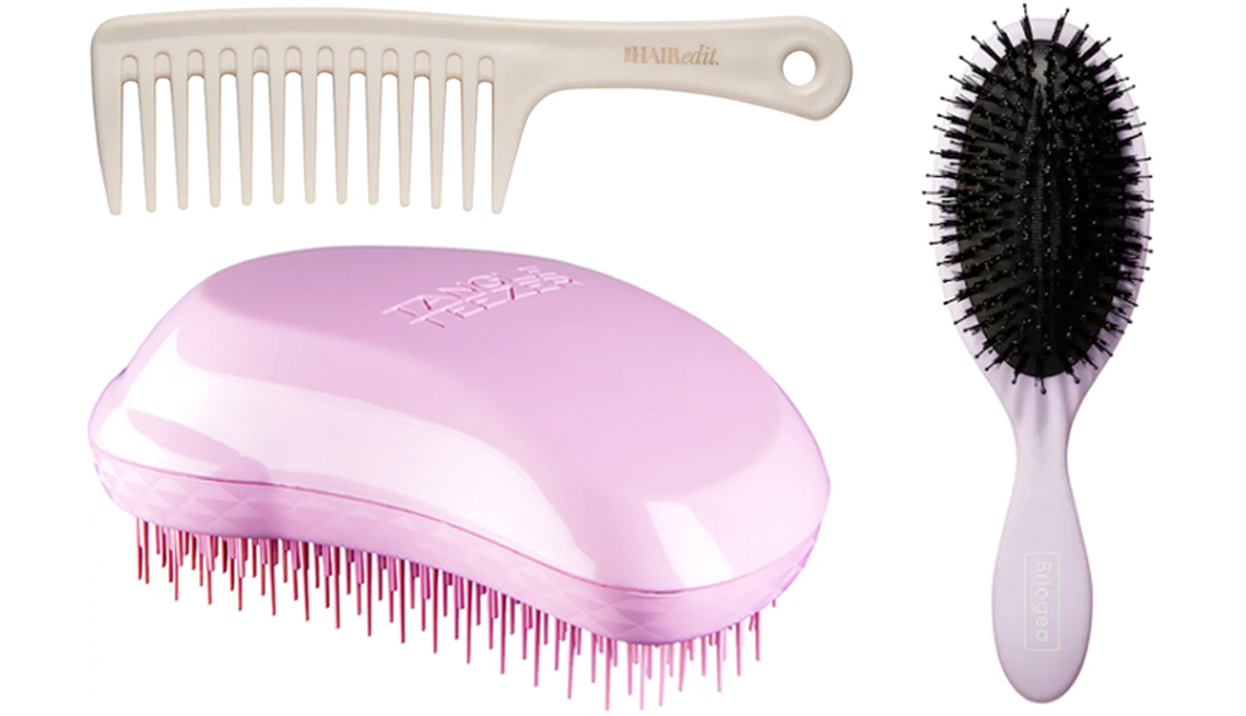 item 10 of Gallery image - The Hair Edit Tame & Condition Comb; Briogeo Vegan Boar Bristle Hair Brush; Tangle Teezer Fine & Fragile Pink Dawn Detangling Hair Brush