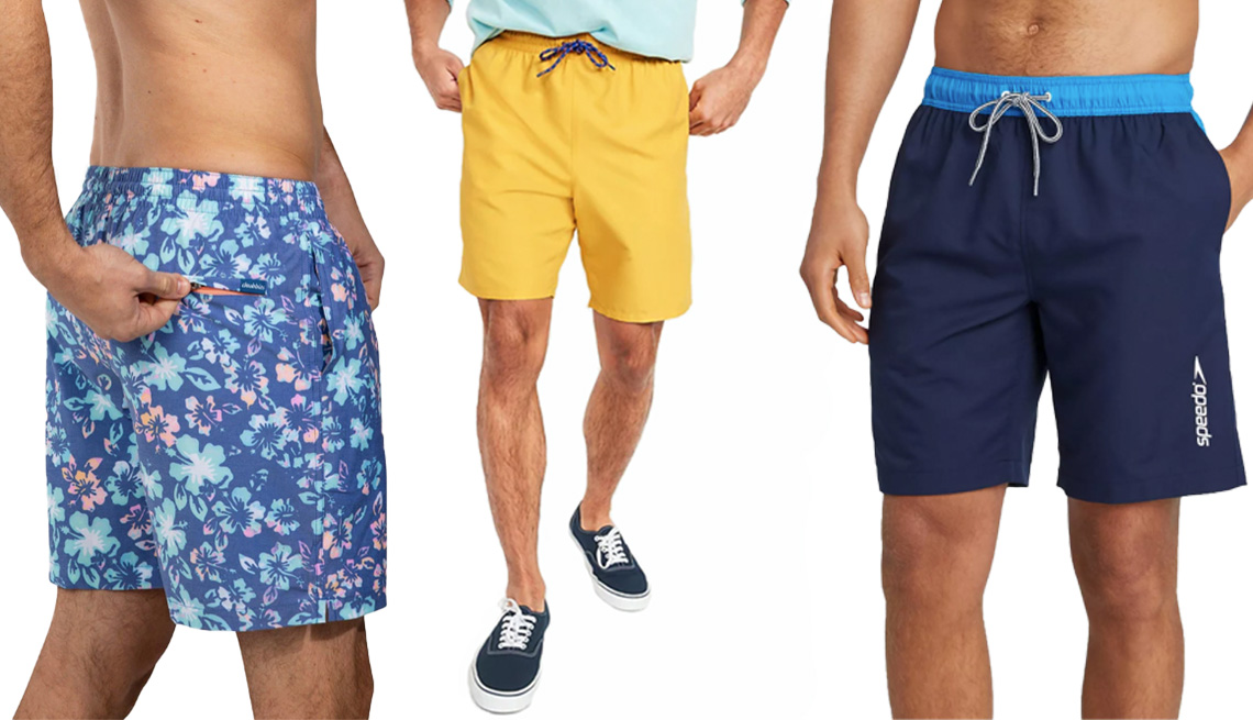 item 9 of Gallery image - Chubbies The Buds 7-Inch Faded Stretch with Zipper Back Pocket; Old Navy Solid-Color Swim Trunks for Men — 8-Inch Inseam in Lemonade; Speedo Men's 9-Inch Marina Long Volley Swim Trunks