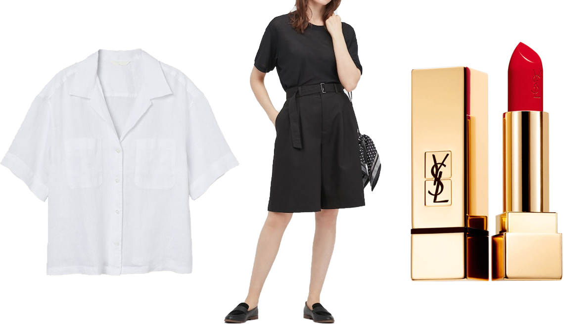 item 8 of Gallery image - H&M Linen Shirt in white; Uniqlo Women Blend Belted Culottes in 09 black; Uniqlo Women Blend Belted Culottes in 09 black; Yves Saint Laurent Rouge Pur Couture Satin Lipstick in 151 Rouge Unapologetic