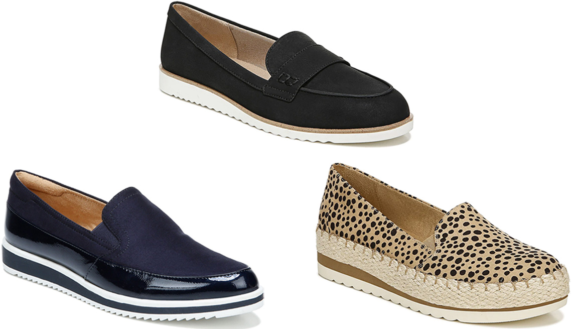 item 3 of Gallery image - Naturalizer Rome Slip-On in French Navy; LifeStride Zee Loafer in black; Dr. Scholl’s Discovery Platform Slip-On in Brown/Black Leopard Print