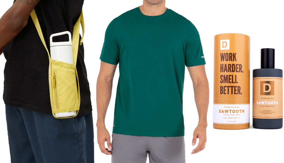 item 9 of Gallery image - Everlane The 100% Human Water Bottle Carrier in Citrus; Athletic Works Men’s and Big Men’s Quick Dry Tee in Cabo Blue; Duke Cannon Supply Co Sawtooth Proper Cologne