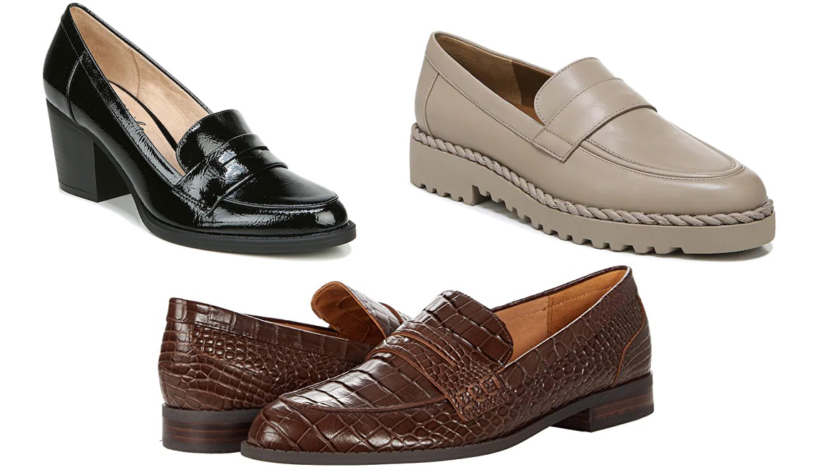 item 1 of Gallery image LifeStride Hudson Penny Loafer in Black; Franco Sarto Carol Loafer in Taupe/Stone; Nine West Owlia in Brown