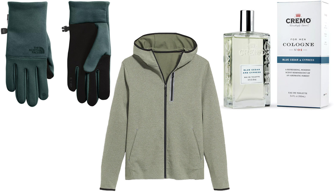 item 2 of Gallery image - The North Face Men’s Etip Recycled Gloves in Dark Sage Green; Old Navy Dynamic Fleece Full-Zip Hoodie for Men in Sage Green; Cremo Blue Cedar and Cypress Men’s Spray Cologne