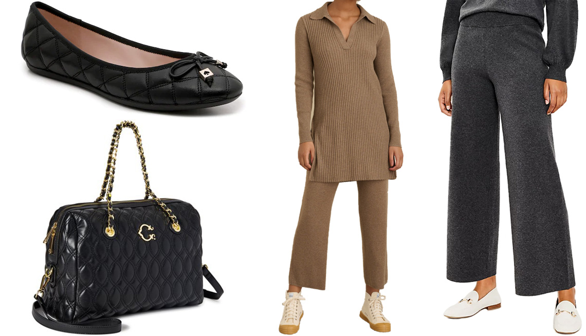 item 9 of Gallery image - Kate Spade Paris Ballet Flat; C. Wonder Luna Quilted Satchel in Black; Alex Mill Ribbed Sweater Tunic in Heather Latte; Loft Pull On Wide Leg Pants in Birdseye Knit in Charcoal