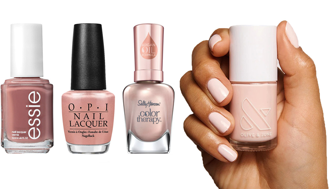 item 7 of Gallery image - Essie Nail Polish The Wild Nudes Collection in Clothing Optional; OPI Nail Lacquer in Humidi-Tea; Sally Hansen Color Therapy Nail Color in 200 Powder Room; Olive & June Nail Polish in GH