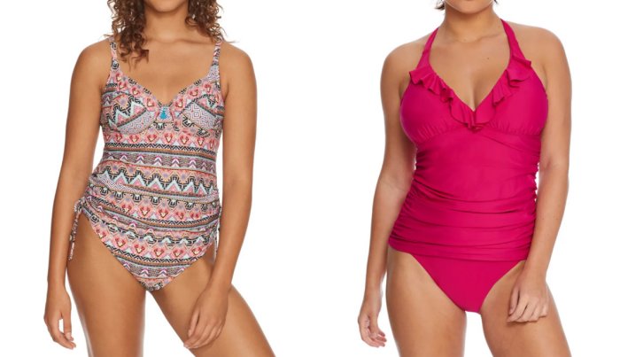 item 6 of Gallery image (De izquierda a derecha) Parte superior Eclectic Boho Underwire Tankini Top y parte inferior Classic Bikini Bottom de Panache, en color Boho Print; parte superior Hibiscus Ruffle Halter Underwire Tankini Top y parte inferior Basic Bikini Bottom de Birdsong, en color hibisco.
