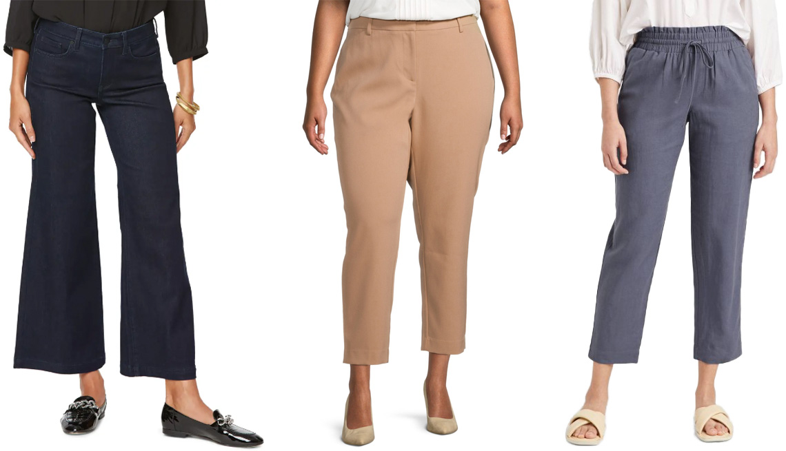 item 3 of Gallery image - NYDJ Teresa Ankle Wide Leg Jeans in Rinse; Liz Claiborne Emma Ankle Pant-Plus in Signature Caramel; A New Day Women’s High-Rise Ruffle Waisted Pull-On Ankle Pants in Blue