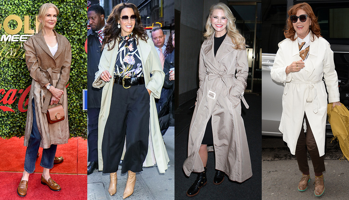 item 7 of Gallery image - Side by side images of Nicole Kidman, Jennifer Beals, Christie Brinkley and Susan Sarandon wearing trench coats