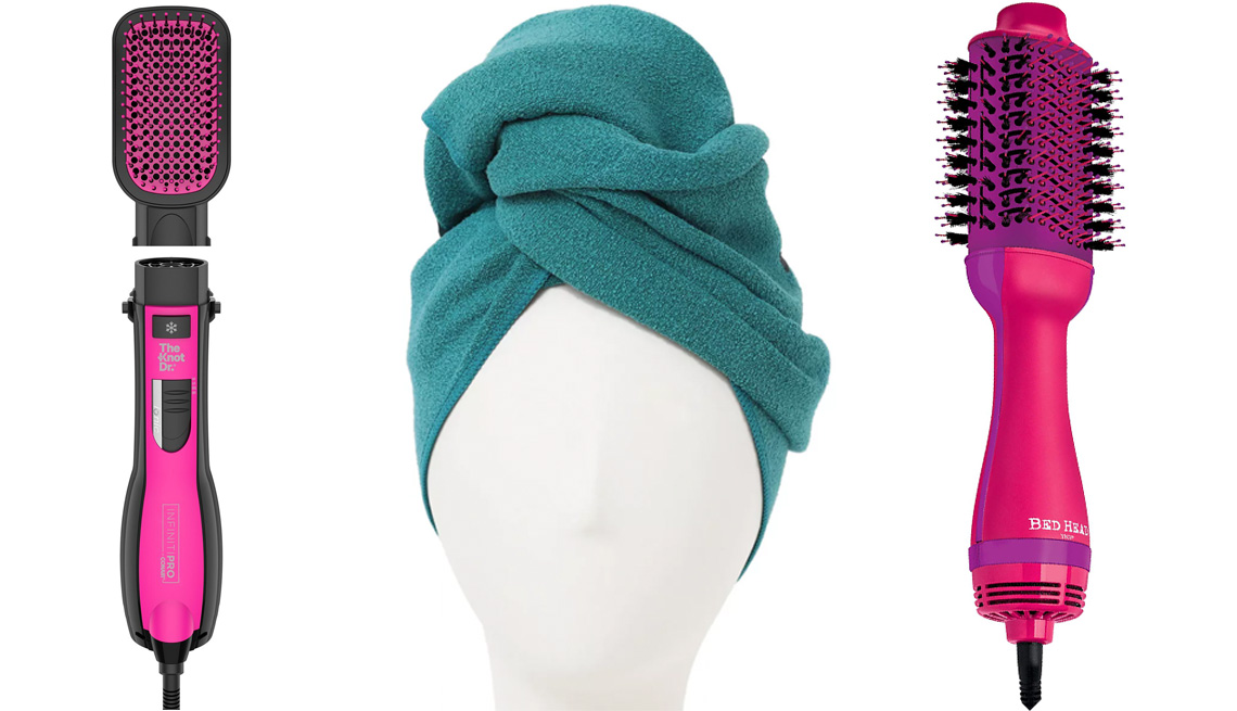 item 7 of Gallery image - InfinitiPro by Conair The Knot Dr. All-In-One Smoothing Dryer Brush; Aquis Original Hair Drying Towel in Teal; Bed Head Blow Out Freak One-Step Dry + Volume