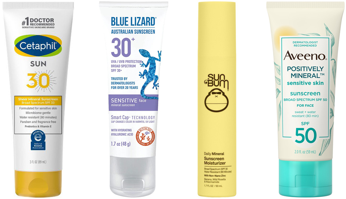 item 1 of Gallery image - Cetaphil Sheer Mineral Sunscreen SPF 30; Blue Lizard Sensitive Face Mineral Sunscreen SPF 30+; Sun Bum Daily Mineral Moisturizing SPF 30 Sunscreen; Aveeno Positively Mineral Sensitive Face Sunscreen SPF 50