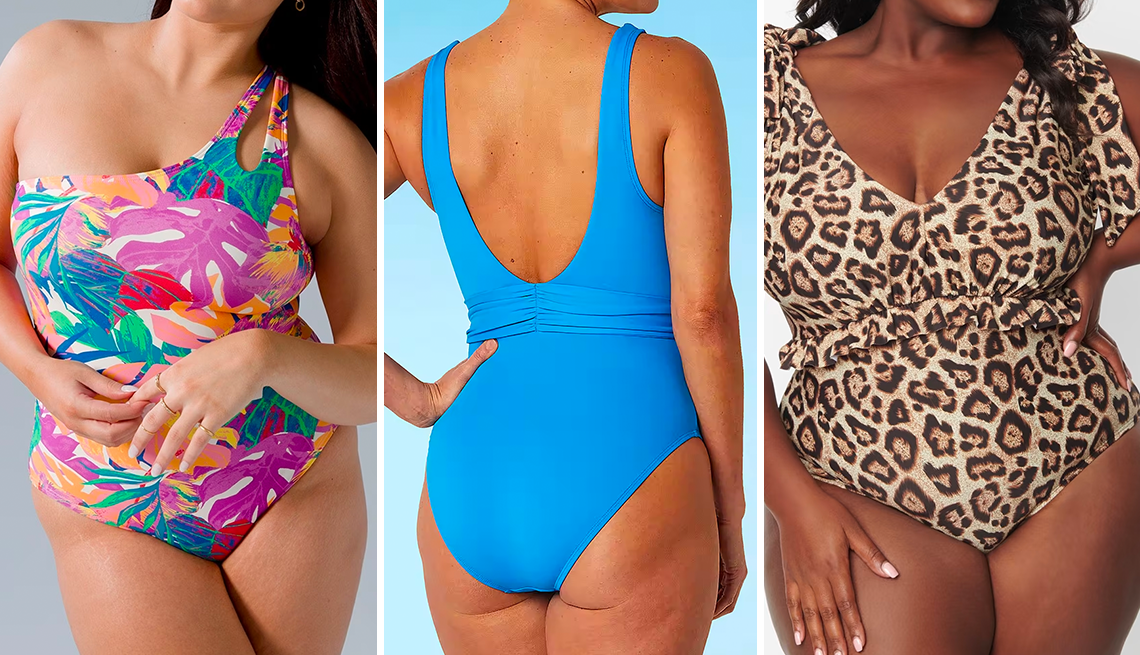 Swimsuits For All Women's Plus Size Deep V-Neck One Piece Swimsuit 10 Blue  Ombre Lace Print