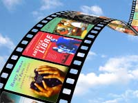 Film strip with each frame containing the cover of a Latino book that has been or could be turned into a movie