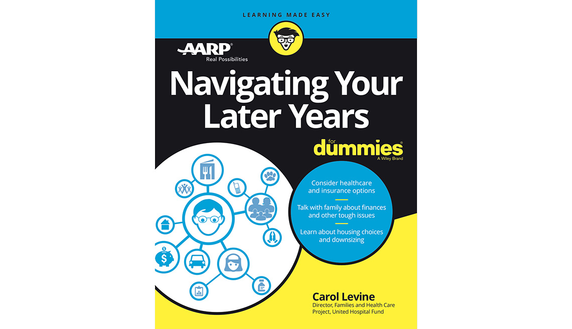 Book cover reads "Navigating Your Later Years dummies" by Carol Levine