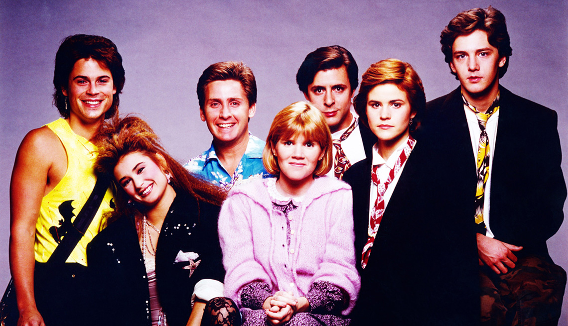 A photo of the cast of St. Elmo's Fire featuring Rob Lowe, Demi Moore, Emilio Estevez, Ally Sheedy, Judd Nelson, Mare Winningham and Andrew McCarthy