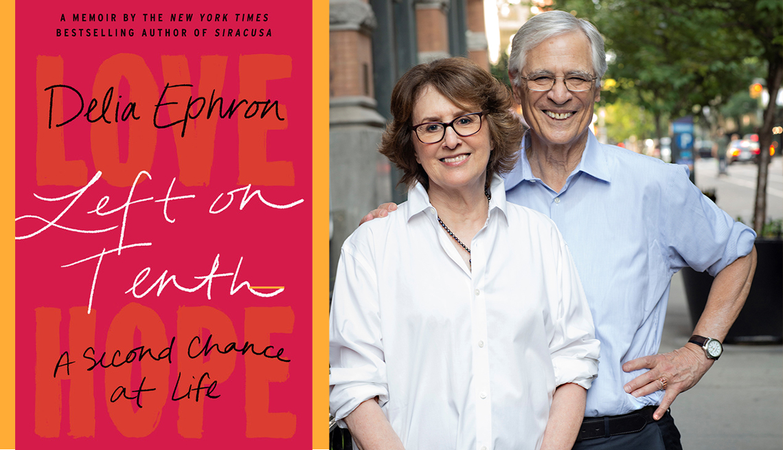 left on tenth a second chance at life book by delia ephron alongside a photo of delia and her husband peter