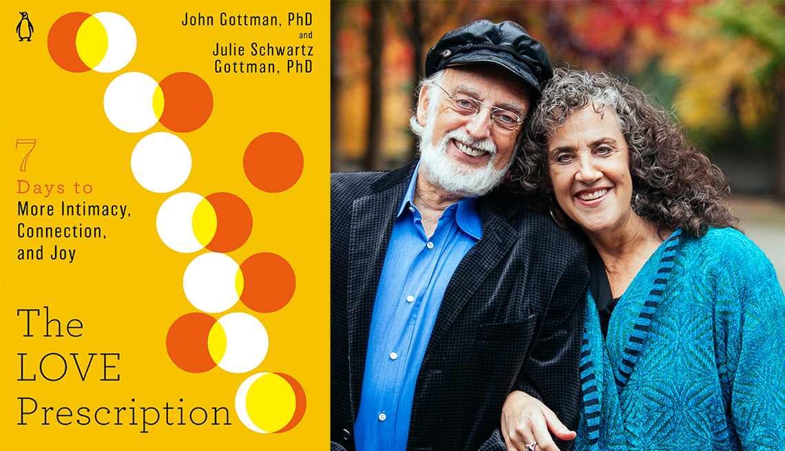 The Love Prescription book cover and photo of married authors John and Julie Schwartz Gottman