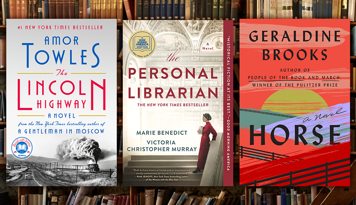 left to right the lincoln highway by amor towles then the personal librarian by marie benedict then horse by geraldine brooks